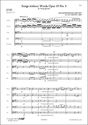 Romances sans Paroles Opus 19 No. 4 - F. MENDELSSOHN -  <font color=#666666>Quintette à Cordes</font>