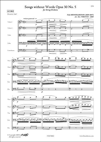 Songs without Words Opus 30 No. 5 - F. MENDELSSOHN - <font color=#666666>String Orchestra</font>