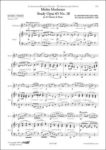 Molto Moderato - Etude Opus 63 No. 18 - C. BAERMANN - <font color=#666666>Clarinette</font>