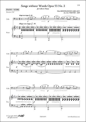 Songs without Words Opus 53 No 2 - F. MENDELSSOHN - <font color=#666666>Cello and Piano</font>