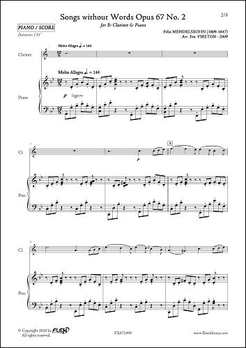 Romances sans Paroles Opus 67 No. 2 - F. MENDELSSOHN - <font color=#666666>Clarinette & Piano</font>