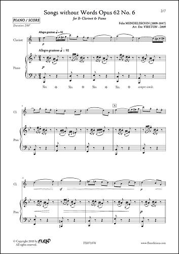 Romances sans Paroles Opus 62 No. 6 - F. MENDELSSOHN - <font color=#666666>Clarinette & Piano</font>