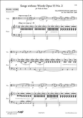 Songs without Words Opus 53 No 2 - F. MENDELSSOHN - <font color=#666666>Viola and Piano</font>