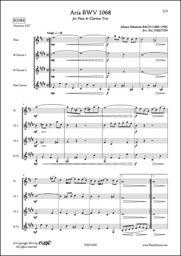 Aria BWV 1068 - J. S. BACH - <font color=#666666>Flûte et Trio de Clarinettes</font>