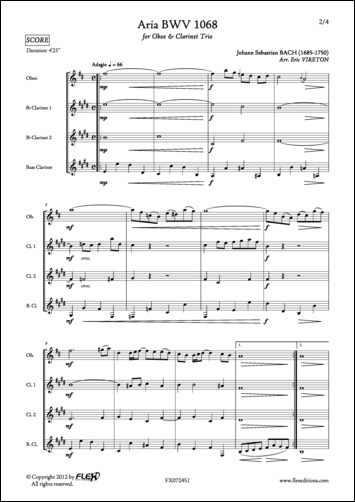 Aria BWV 1068 - J. S. BACH - <font color=#666666>Hautbois et Trio de Clarinettes</font>