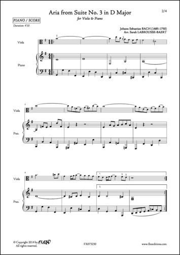 Aria from Suite No. 3 in D Major - J. S. BACH - <font color=#666666>Viola and Piano</font>