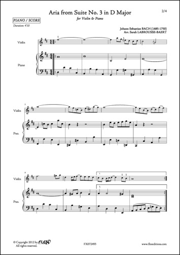 grund kom sammen Gør gulvet rent J. S. BACH - S. LABROUSSE-BAERT - Aria from Suite No. 3 in D Major - Sheet  music for Violin and Piano