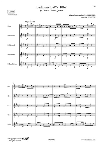 Badinerie BWV 1067 - J. S. BACH - <font color=#666666>Hautbois et Quatuor de Clarinettes</font>