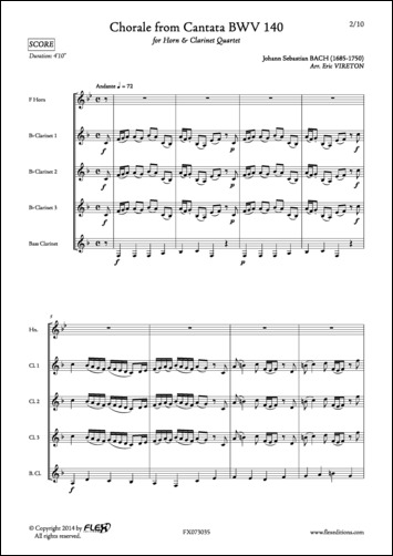 Choral de la Cantate BWV 140 - J. S. BACH - <font color=#666666>Cor et Quatuor de Clarinettes</font>