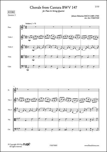 Chorale de la Cantate BVW 147 - J. S. BACH - <font color=#666666>Flûte et Quatuor à Cordes</font>