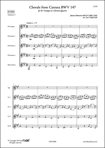 Chorale de la Cantate BVW 147 - J. S. BACH - <font color=#666666>Trompette et Quatuor de Clarinettes</font>