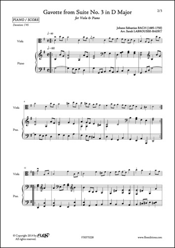 Gavotte from Suite No. 3 in D Major - J. S. BACH - <font color=#666666>Viola and Piano</font>