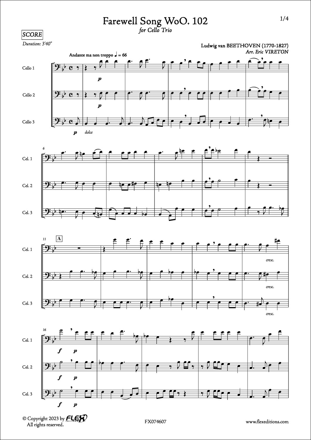 Chanson d'Adieu WoO. 102 - L. V. BEETHOVEN - <font color=#666666>Trio de Violoncelles</font>