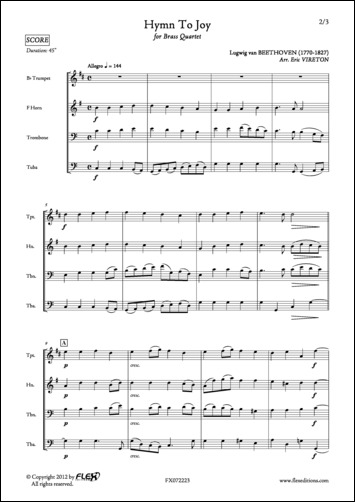 Hymn To Joy - L. van BEETHOVEN - <font color=#666666>Brass Quartet</font>