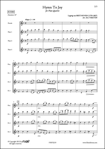 Hymn To Joy - L. van BEETHOVEN - <font color=#666666>Flute Quartet</font>