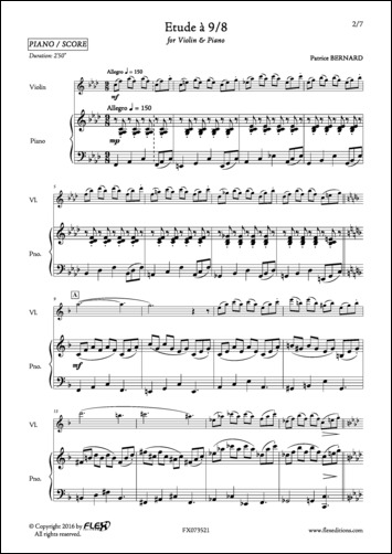 Etude à 9/8 - P. BERNARD - <font color=#666666>Violin and Piano</font>