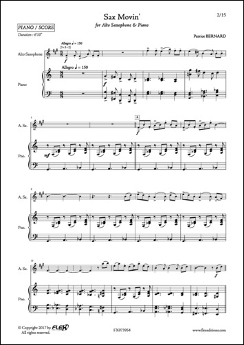 Sax Movin' - P. BERNARD - <font color=#666666>Saxophone Alto et Piano</font>