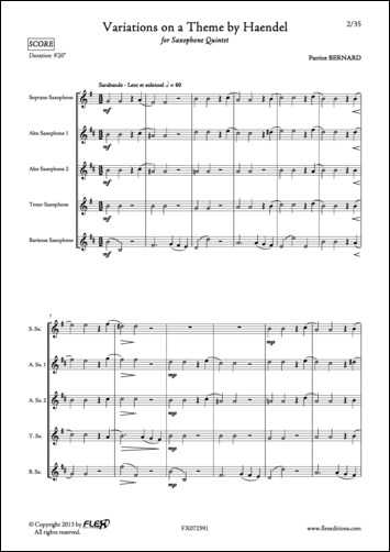 Variations sur un Thème de Haendel - P. BERNARD - <font color=#666666>Quintette de Saxophones</font>