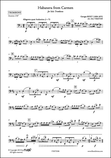 Habanera - extrait de Carmen - G. BIZET - <font color=#666666>Trombone Solo</font>