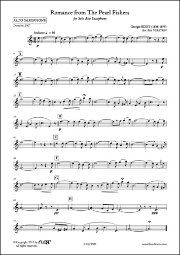 Romance from The Pearl Fishers - G. BIZET - <font color=#666666>Solo Alto Saxophone</font>