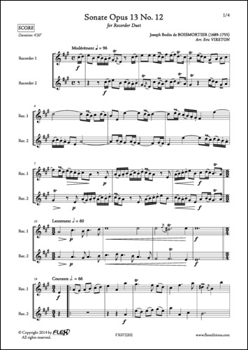 Sonata Opus 13 No. 12 - J. B. de BOISMORTIER - <font color=#666666>Recorder Duet</font>