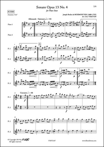Sonata Opus 13 No. 4 - J. B. de BOISMORTIER - <font color=#666666>Flute Duet</font>