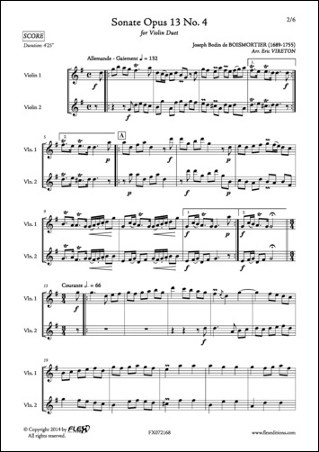 Sonata Opus 13 No. 4 - J. B. de BOISMORTIER - <font color=#666666>Duo de Violons</font>