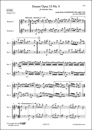 Sonata Opus 13 No. 5 - J. B. de BOISMORTIER - <font color=#666666>Duo de Flûtes à Bec</font>