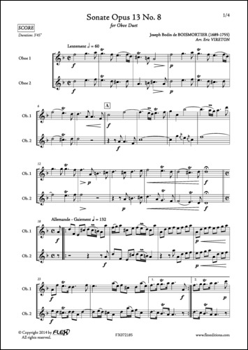 Sonata Opus 13 No. 8 - J. B. de BOISMORTIER - <font color=#666666>Duo de Hautbois</font>