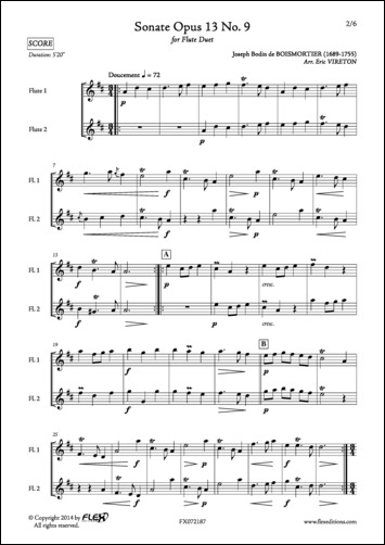 Sonata Opus 13 No. 9 - J. B. de BOISMORTIER - <font color=#666666>Flute Duet</font>