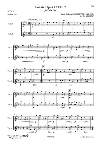 Sonata Opus 13 No. 9 - J. B. de BOISMORTIER - <font color=#666666>Violin Duet</font>