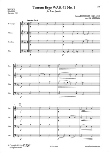 Tantum Ergo WAB. 41 No. 1 - A. BRUCKNER - <font color=#666666>Brass Quartet</font>