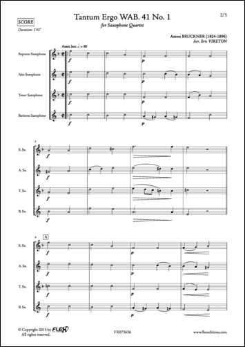 Tantum Ergo WAB. 41 No. 1 - A. BRUCKNER - <font color=#666666>Saxophone Quartet</font>