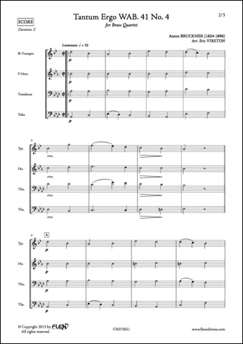 Tantum Ergo WAB. 41 No. 4 - A. BRUCKNER - <font color=#666666>Brass Quartet</font>