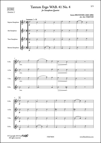 Tantum Ergo WAB. 41 No. 4 - A. BRUCKNER - <font color=#666666>Saxophone Quartet</font>