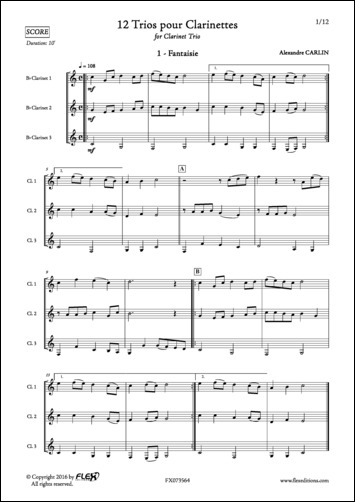 12 Trios pour Clarinettes - A. CARLIN - <font color=#666666>Trio de Clarinettes</font>