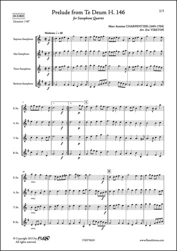 Prelude from Te Deum H. 146 - M. A. CHARPENTIER - <font color=#666666>Saxophone Quartet</font>
