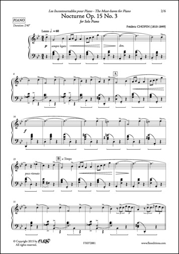 Nocturne Op. 15 No. 3 - F. CHOPIN - <font color=#666666>Solo Piano</font>