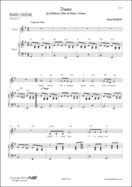 Danse - P. DUBOST - <font color=#666666>Children's Choir and Piano or Guitar</font>