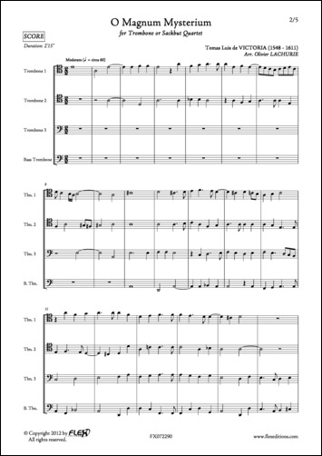 O Magnum Mysterium - T. L. de VICTORIA - <font color=#666666>Trombone Quartet</font>