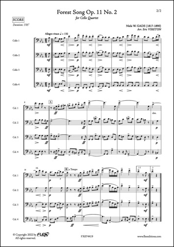 Forest Song Op. 11 No. 2 - N. GADE - <font color=#666666>Cello Quartet</font>