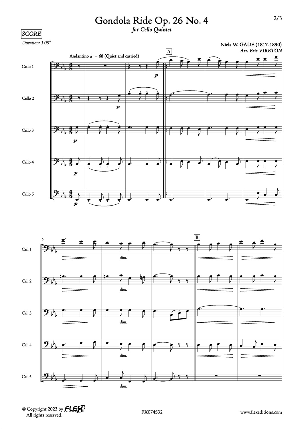 Promenade en Gondole Op. 26 No. 4 - N. GADE - <font color=#666666>Quintette de Violoncelles</font>