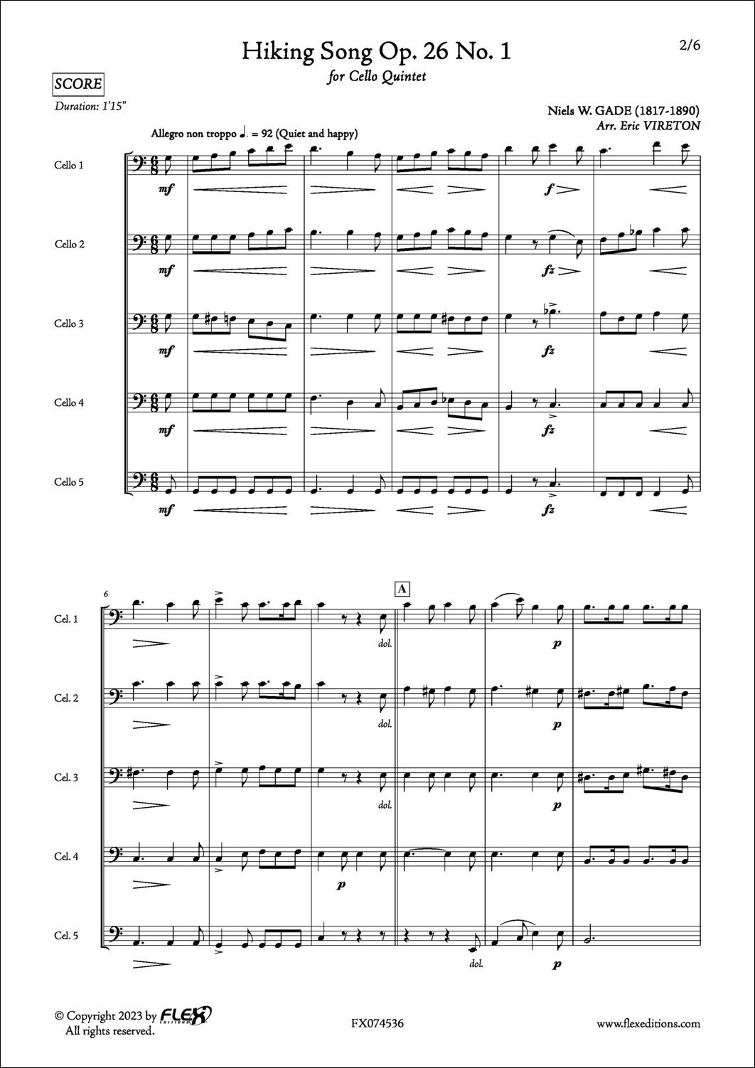Hiking Song Op. 26 No. 1 - N. GADE - <font color=#666666>Cello Quintet</font>