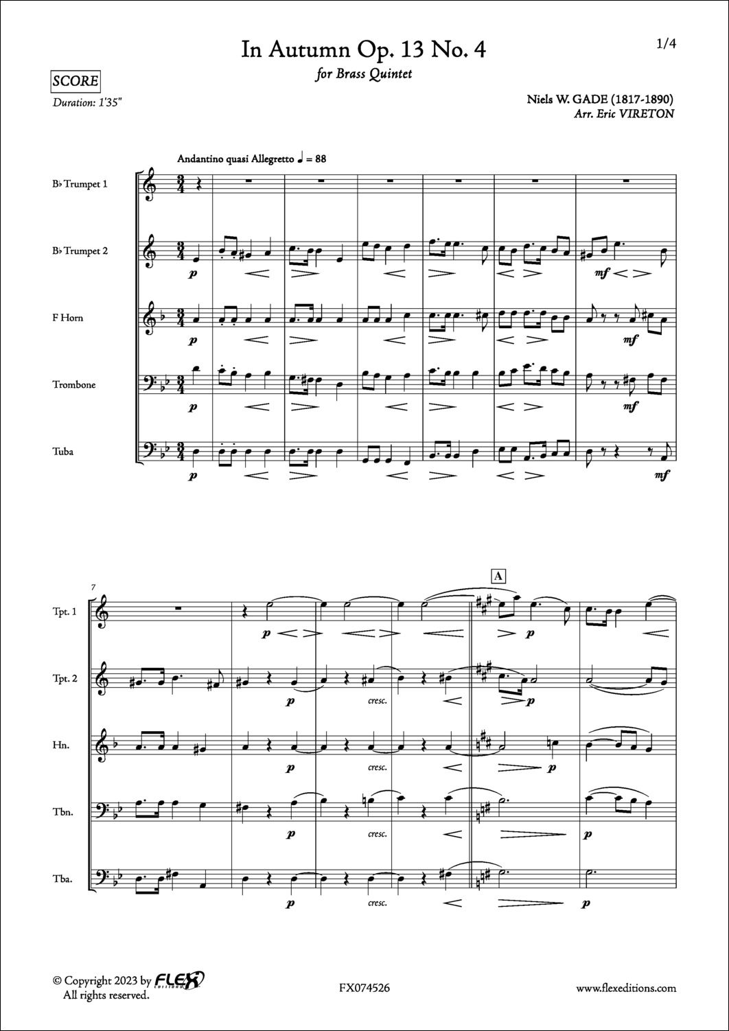 En Automne Op. 13 No. 4 - N. GADE - <font color=#666666>Quintette de Cuivres</font>