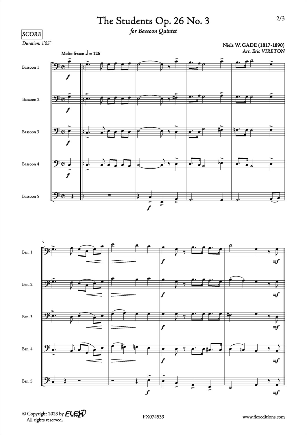 Les Etudiants Op. 26 No. 3 - N. GADE - <font color=#666666>Quintette de Bassons</font>