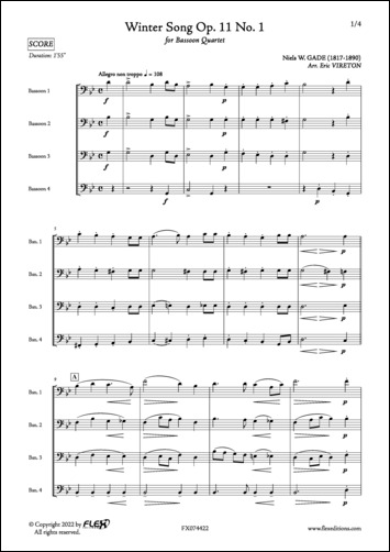 Winter Song Op. 11 No. 1 - N. GADE - <font color=#666666>Bassoon Quartet</font>