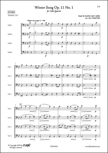 Winter Song Op. 11 No. 1 - N. GADE - <font color=#666666>Cello Quartet</font>