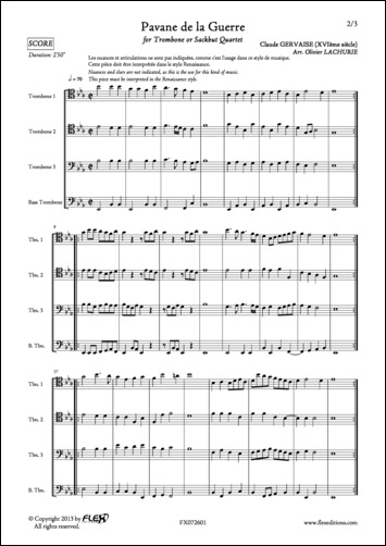 Pavane de la Guerre - C. GERVAISE - <font color=#666666>Trombone Quartet</font>