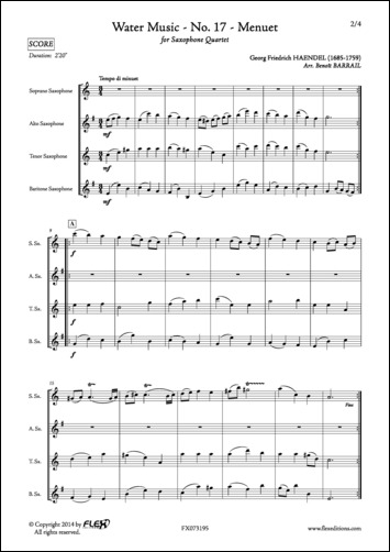 Water Music - No. 17 - Menuet - G. F. HAENDEL - <font color=#666666>Saxophone Quartet</font>