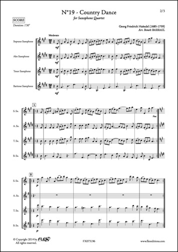 Water Music - No. 19 - Country Dance - G. F. HAENDEL - <font color=#666666>Saxophone Quartet</font>